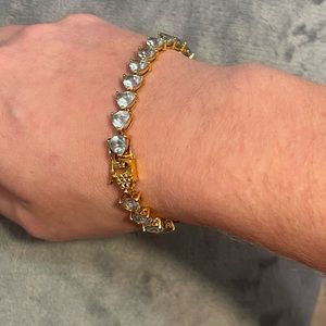 15CT Trillion Cut Aquamarine Gold Plated Sterling Silver Tennis Bracelet